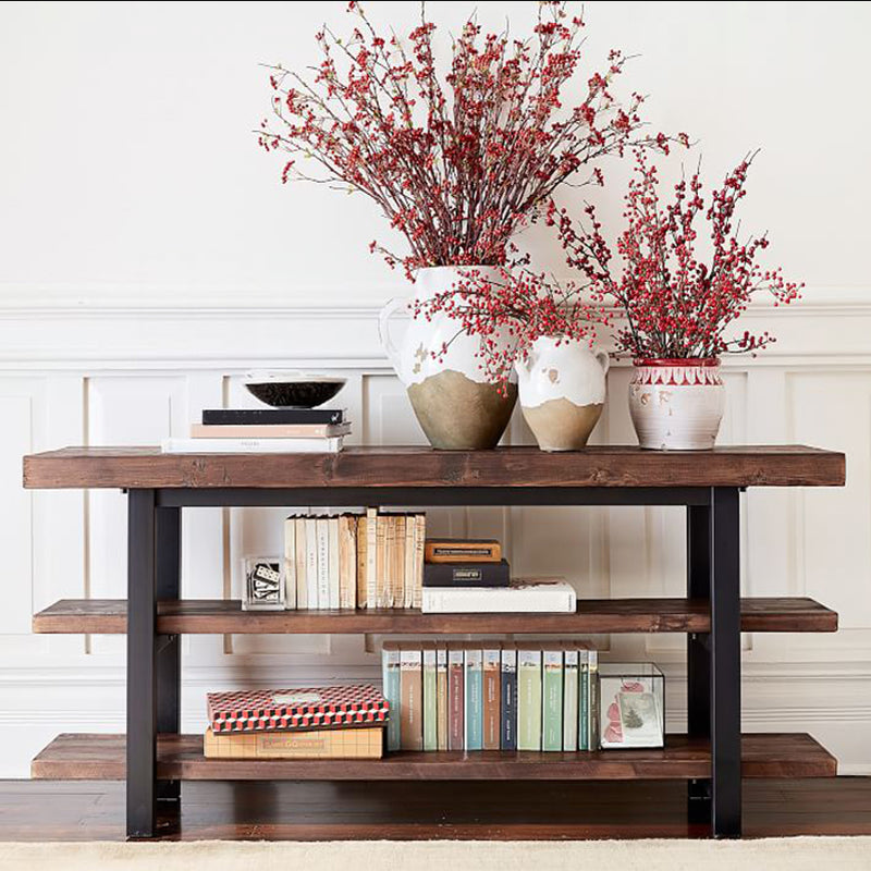 Industrial Pine TV Stand Console Open Storage TV Media Stand with Shelves for Living Room 59"L x 12"W x 31"H Clearhalo 'furn' 'furn_tv_stands_entertainment_centers' 'Furniture' 'Living Room Furniture' 'TV Stands & Entertainment Centers' 'TV Stands & Media Storage Furniture' 'tv_stands_entertainment_centers' 6504002