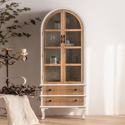 Modern Display Stand Pine Glass Doors Hutch Buffet for Living Room 29.1"L x 14.2"W x 69.1"H White