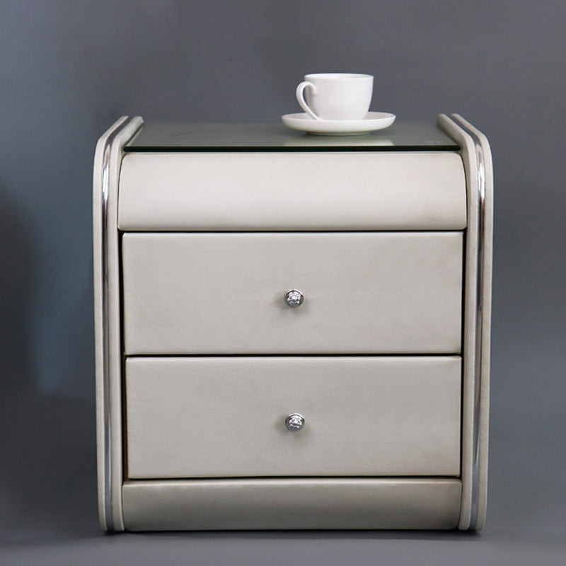 2 Schubladen zeitgenössischer Nachttisch Glass Top Night Tisch, 19 "groß