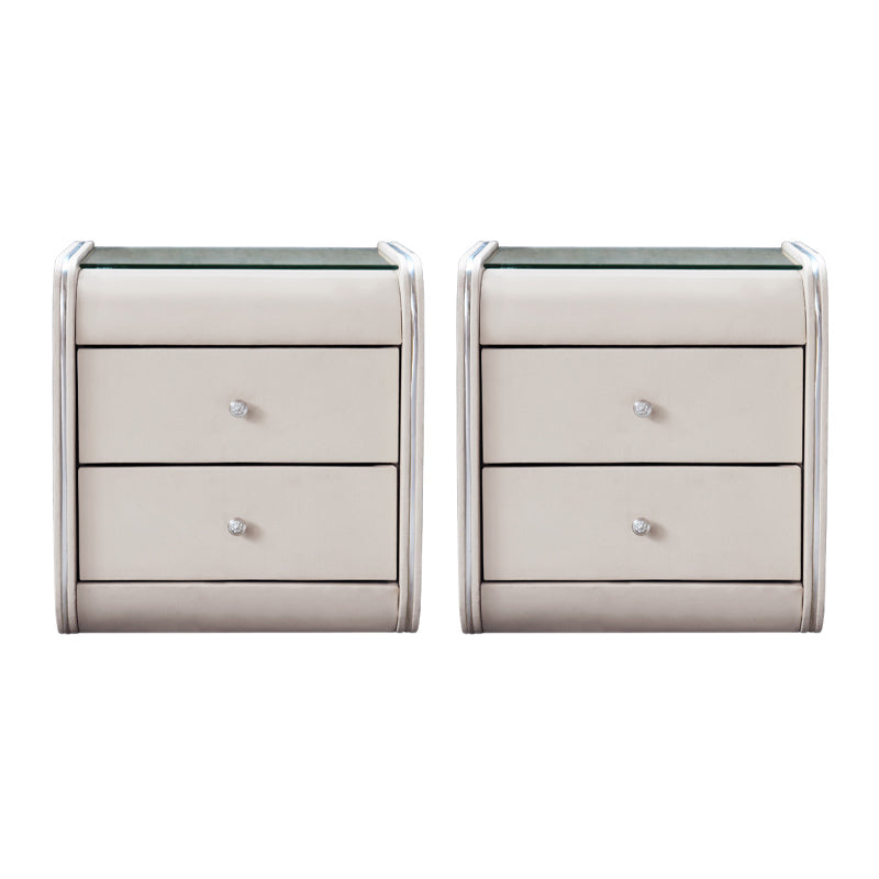 2 Schubladen zeitgenössischer Nachttisch Glass Top Night Tisch, 19 "groß