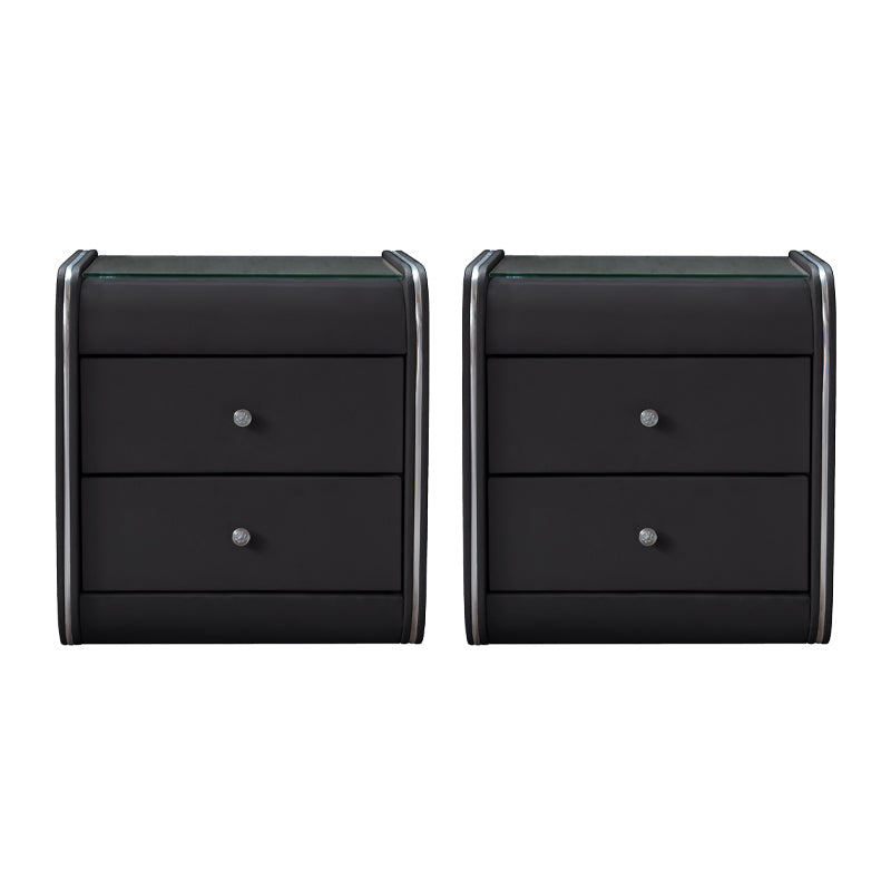 2 Schubladen zeitgenössischer Nachttisch Glass Top Night Tisch, 19 "groß