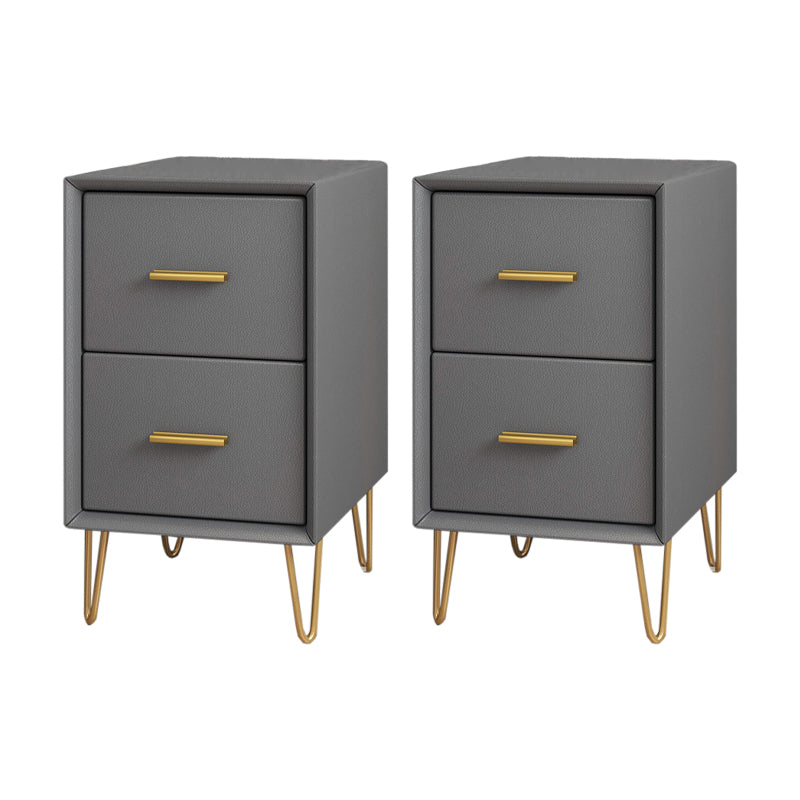 Contemporary Bedside Cabinet Engineered Wood Night Table with Drawers 12"L x 16"W x 19"H Light Gray 2 Piece Set Clearhalo 'Bedroom Furniture' 'furn' 'furn_night_stand' 'Furniture' 'night_stand' 'Nightstands' 6504282