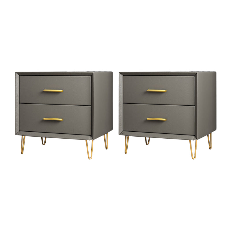 Contemporary Bedside Cabinet Engineered Wood Night Table with Drawers 16"L x 16"W x 18.5"H Light Gray 2 Piece Set Clearhalo 'Bedroom Furniture' 'furn' 'furn_night_stand' 'Furniture' 'night_stand' 'Nightstands' 6504289