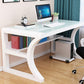 Contemporary Office Desk Antique Finish Glass Top Computer Desk with Metal Legs