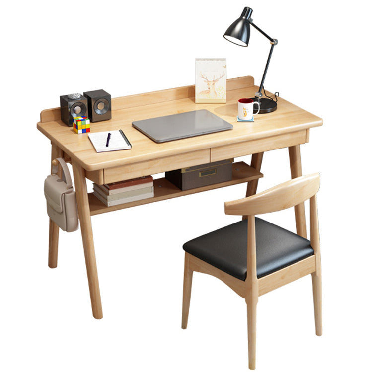 Modern Solid Wood Office Desk 2-drawer Rectangular Secretary Desk Natural Clearhalo 'furn' 'furn_office_desk' 'Furniture' 'Office Desks' 'Office Furniture' 'office_desk' 6505334