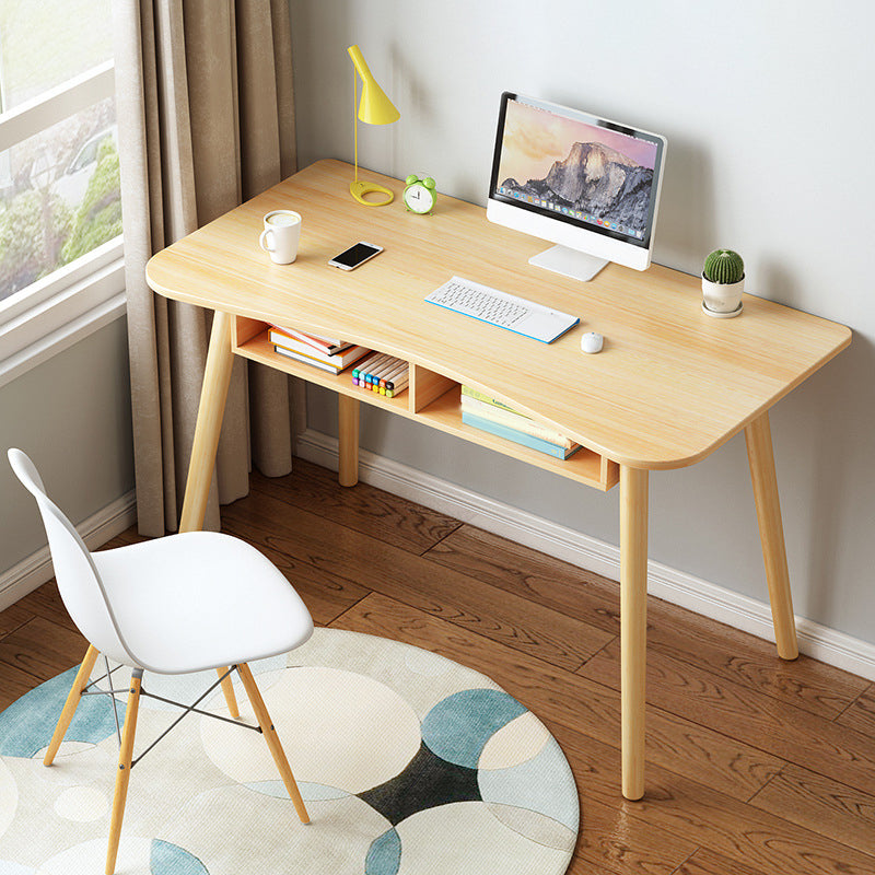 28.35-inch lange houten schrijfbureau gebogen moderne kantoorbureau met Parsons-basis