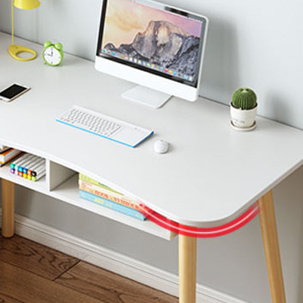 28.35-inch lange houten schrijfbureau gebogen moderne kantoorbureau met Parsons-basis