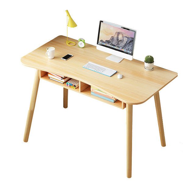 28.35-inch lange houten schrijfbureau gebogen moderne kantoorbureau met Parsons-basis