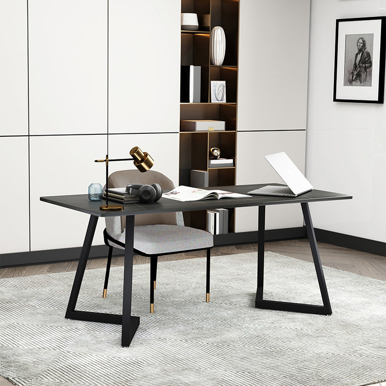 Contemporary Office Desk Antique Finish Rectangular Computer Desk with Metal Legs 63"L x 31.5"W x 29.5"H Black Gold Clearhalo 'furn' 'furn_office_desk' 'Furniture' 'Office Desks' 'Office Furniture' 'office_desk' 6505496