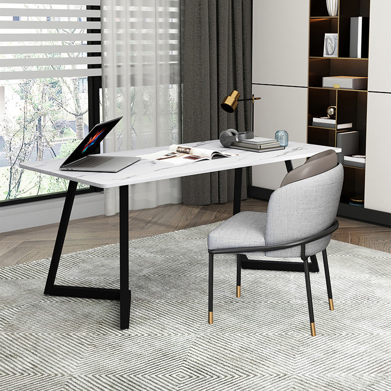 Contemporary Office Desk Antique Finish Rectangular Computer Desk with Metal Legs 70.9"L x 35.4"W x 29.5"H White Clearhalo 'furn' 'furn_office_desk' 'Furniture' 'Office Desks' 'Office Furniture' 'office_desk' 6505498