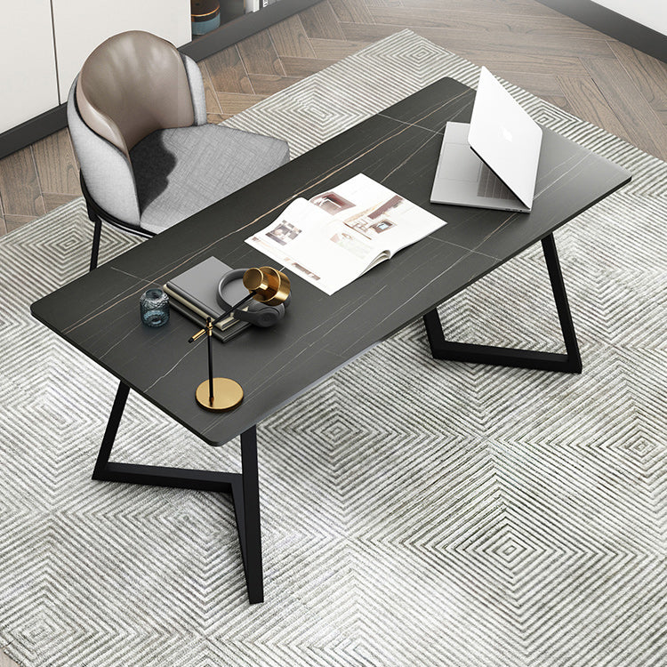 Contemporary Office Desk Antique Finish Rectangular Computer Desk with Metal Legs 70.9"L x 35.4"W x 29.5"H Black Gold Clearhalo 'furn' 'furn_office_desk' 'Furniture' 'Office Desks' 'Office Furniture' 'office_desk' 6505499