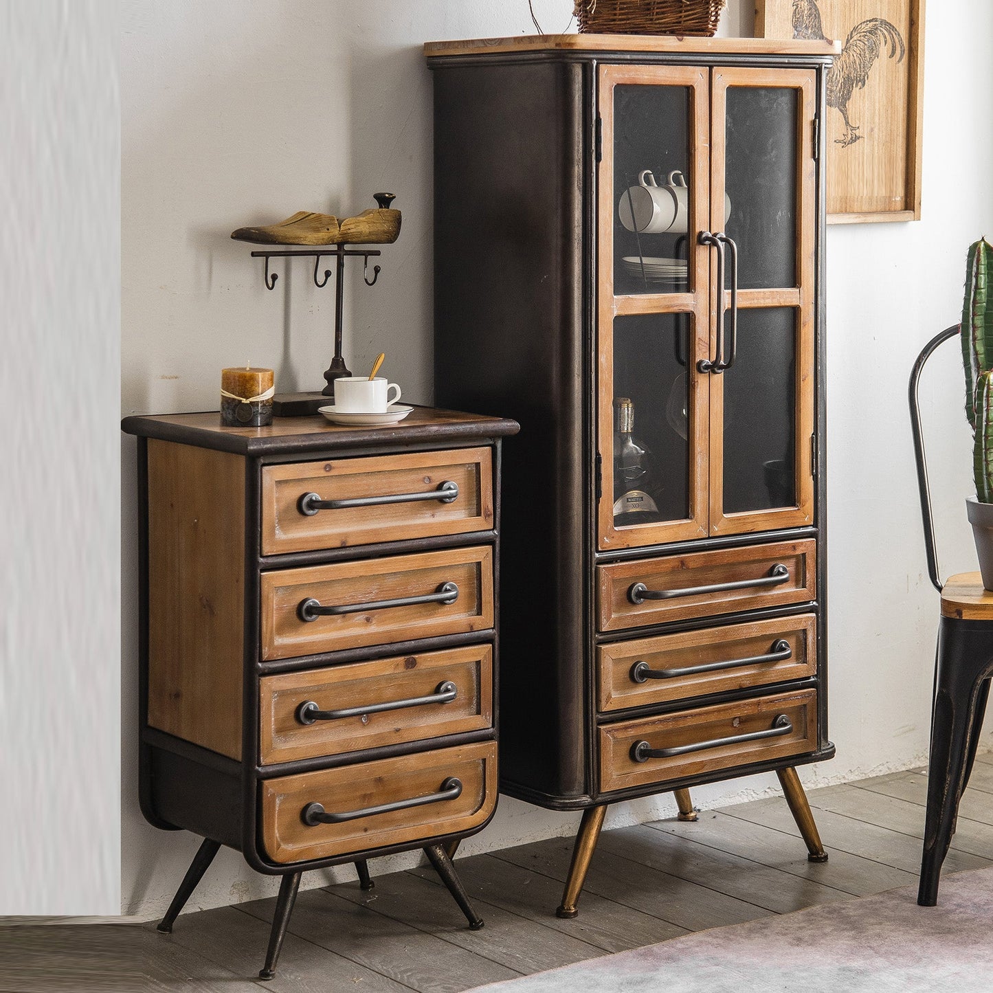 Industrial Cabinet Bar Pulls With Stroge Rectangle Distressed Wood Accent Cabinet Clearhalo 'Cabinets & Chests' 'cabinets_chests' 'furn' 'furn_cabinets_chests' 'Furniture' 'Living Room Furniture' 6505514