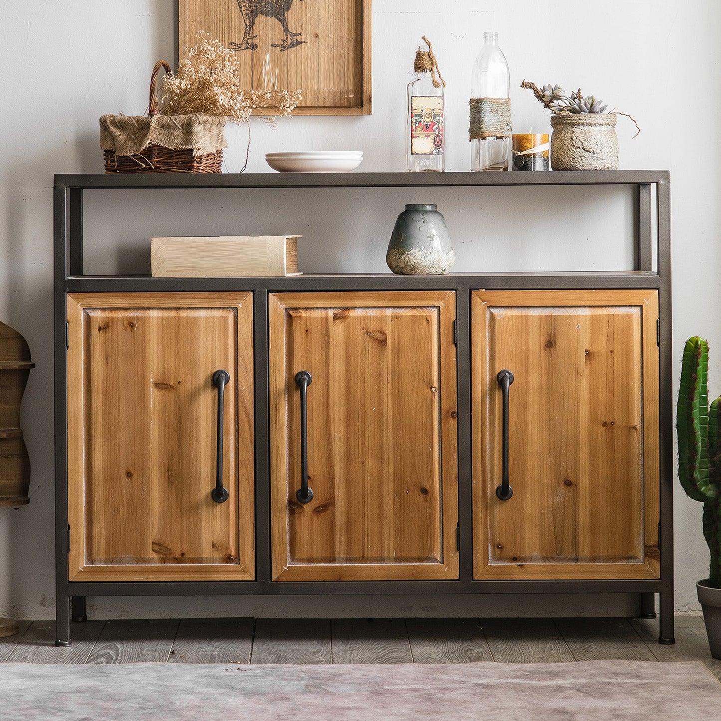Industrial Cabinet Bar Pulls With Stroge Rectangle Distressed Wood Accent Cabinet Clearhalo 'Cabinets & Chests' 'cabinets_chests' 'furn' 'furn_cabinets_chests' 'Furniture' 'Living Room Furniture' 6505516