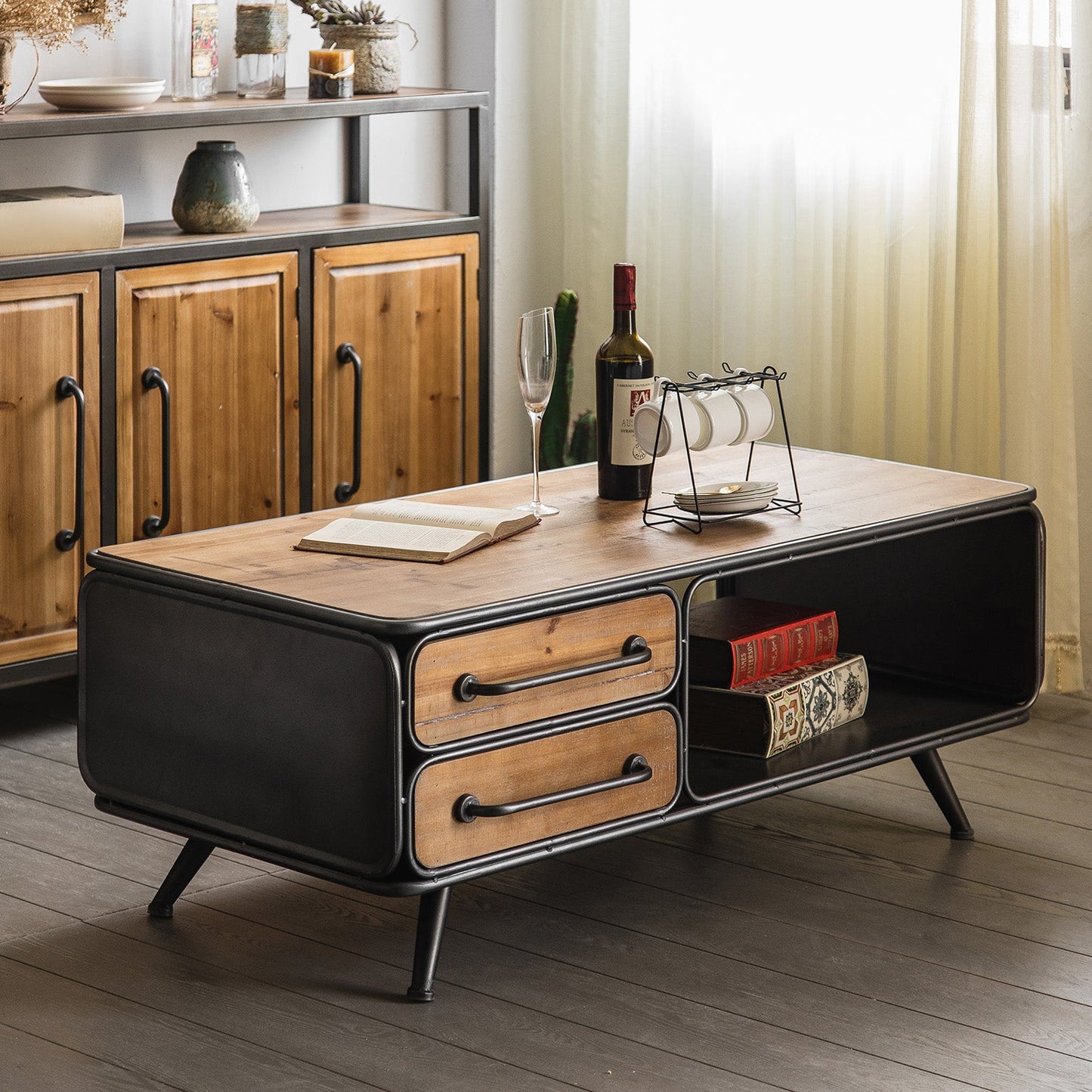Industrial Cabinet Bar Pulls With Stroge Rectangle Distressed Wood Accent Cabinet Clearhalo 'Cabinets & Chests' 'cabinets_chests' 'furn' 'furn_cabinets_chests' 'Furniture' 'Living Room Furniture' 6505518