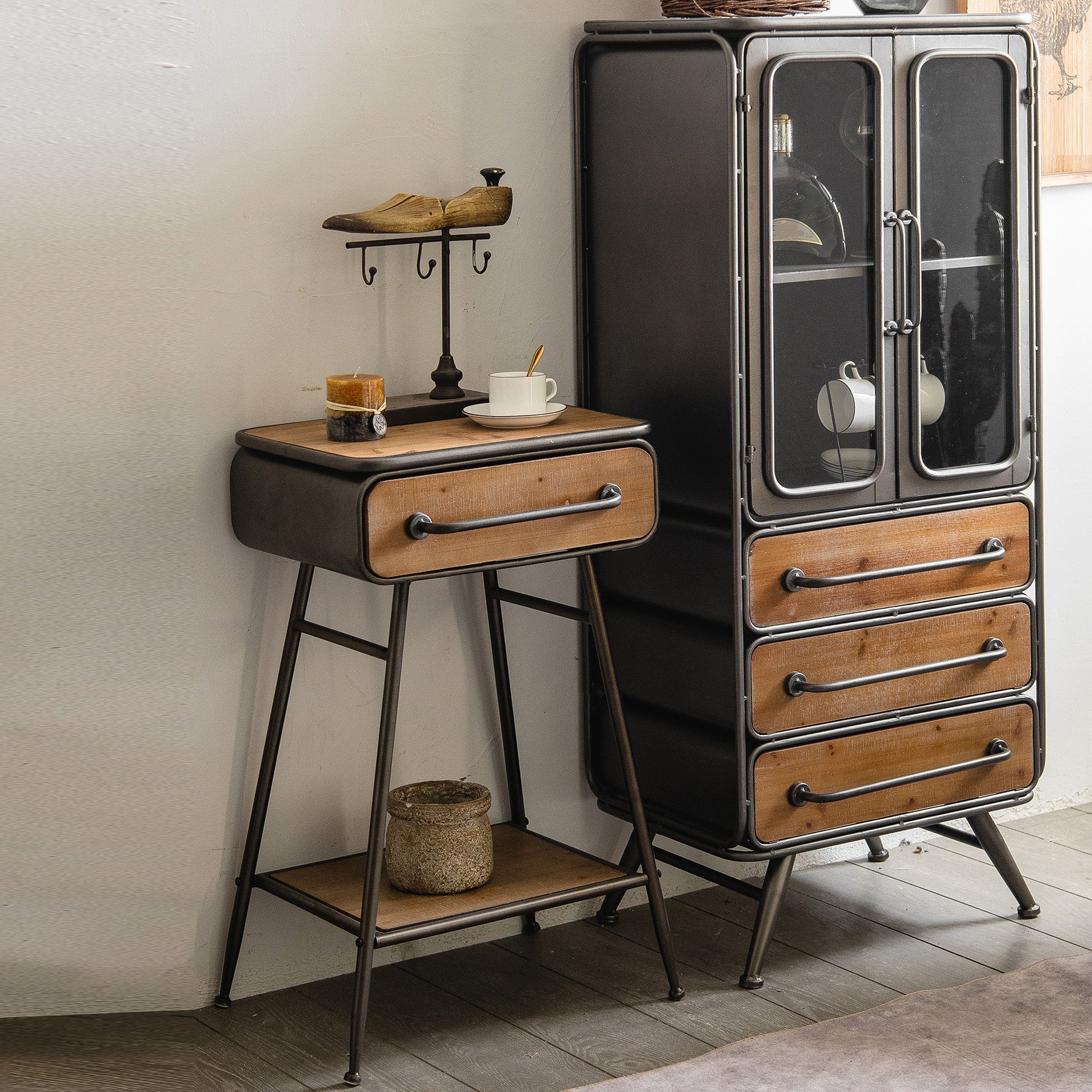 Industrial Cabinet Bar Pulls With Stroge Rectangle Distressed Wood Accent Cabinet Clearhalo 'Cabinets & Chests' 'cabinets_chests' 'furn' 'furn_cabinets_chests' 'Furniture' 'Living Room Furniture' 6505525