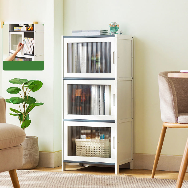 Rectangle Contemporary Cabinet with Glass Doors in Whiet,16.93" Long 3 Vertical Glass Clearhalo 'Cabinets & Chests' 'cabinets_chests' 'furn' 'furn_cabinets_chests' 'Furniture' 'Living Room Furniture' 6505538