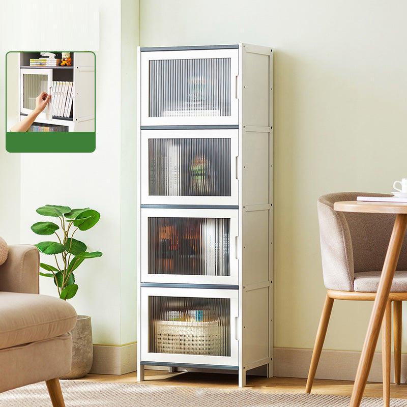 Rectangle Contemporary Cabinet with Glass Doors in Whiet,16.93" Long 4 Vertical Glass Clearhalo 'Cabinets & Chests' 'cabinets_chests' 'furn' 'furn_cabinets_chests' 'Furniture' 'Living Room Furniture' 6505543