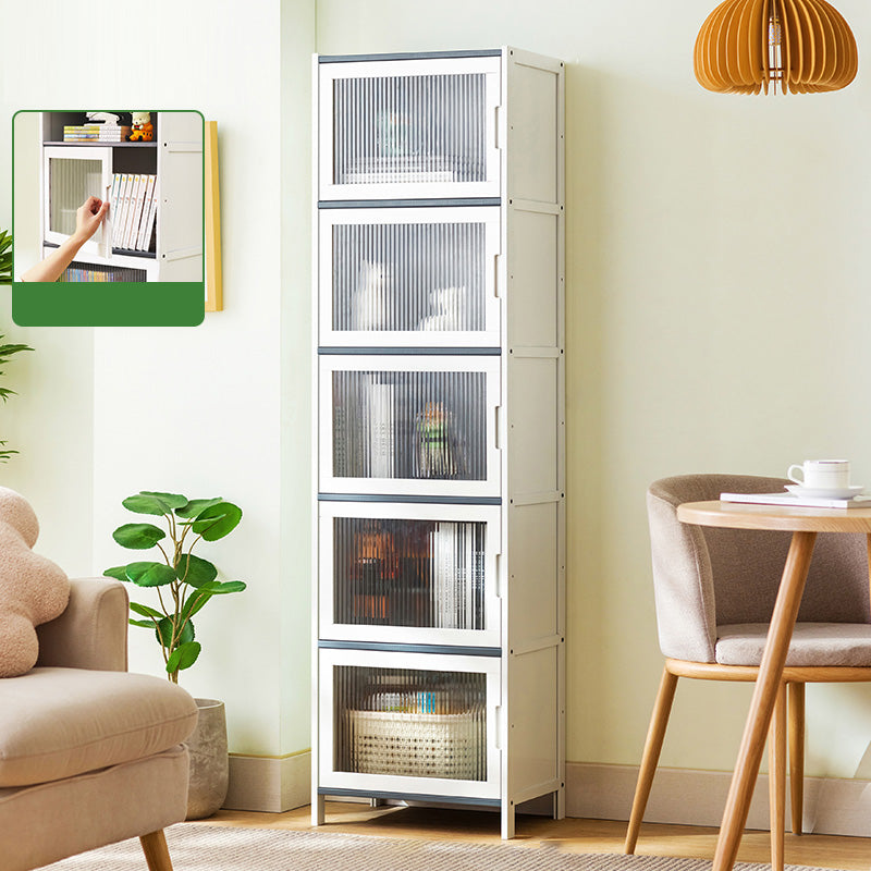 Rectangle Contemporary Cabinet with Glass Doors in Whiet,16.93" Long 5 Vertical Glass Clearhalo 'Cabinets & Chests' 'cabinets_chests' 'furn' 'furn_cabinets_chests' 'Furniture' 'Living Room Furniture' 6505546