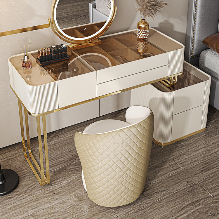 Tavolo da toeletta a specchio illuminato dimmabile con 5 cassetti in vetro/pietra vanità per trucco top