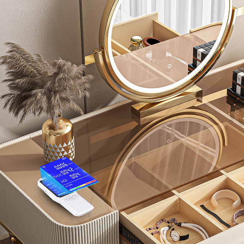 Tavolo da toeletta a specchio illuminato dimmabile con 5 cassetti in vetro/pietra vanità per trucco top