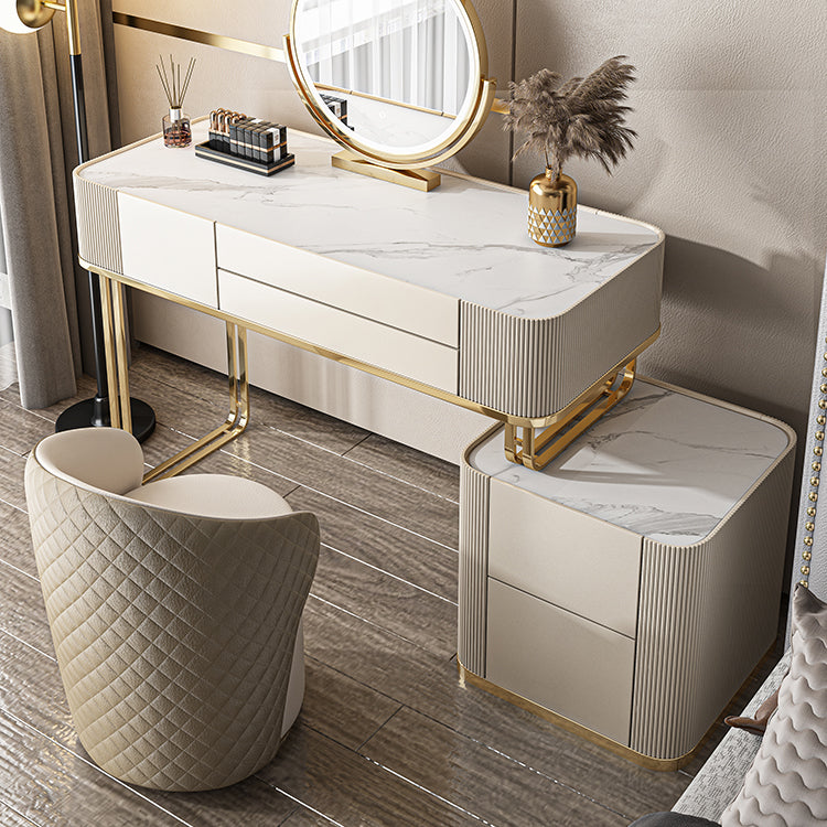 Tavolo da toeletta a specchio illuminato dimmabile con 5 cassetti in vetro/pietra vanità per trucco top