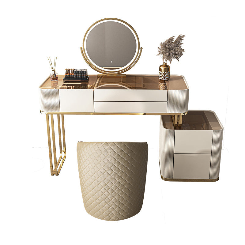 Tavolo da toeletta a specchio illuminato dimmabile con 5 cassetti in vetro/pietra vanità per trucco top