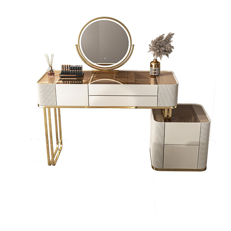 Tavolo da toeletta a specchio illuminato dimmabile con 5 cassetti in vetro/pietra vanità per trucco top