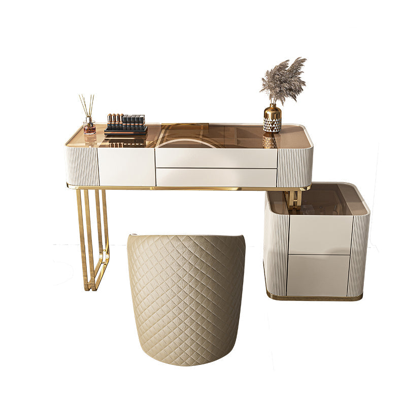 Tavolo da toeletta a specchio illuminato dimmabile con 5 cassetti in vetro/pietra vanità per trucco top