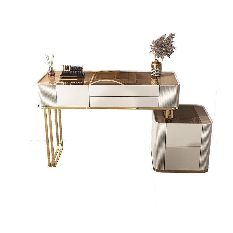 Tavolo da toeletta a specchio illuminato dimmabile con 5 cassetti in vetro/pietra vanità per trucco top