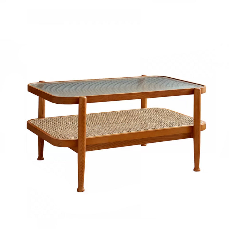 Tropical Coffee Cocktail Table Storage Solid Wood Coffee Table 35.5"L x 22"W x 18"H Cherry Clearhalo 'Coffee & Accent Tables' 'Coffee Tables' 'coffee_tables' 'furn' 'furn_coffee_tables' 'Furniture' 'Living Room Furniture' 6505626