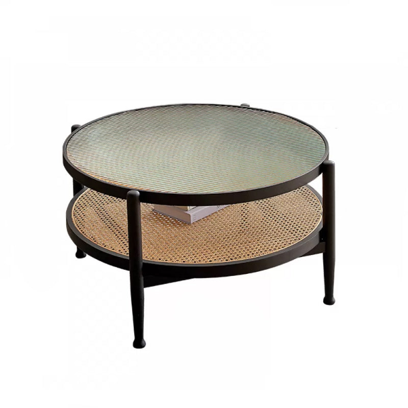 Tropical Coffee Cocktail Table Storage Solid Wood Coffee Table 35"L x 35"W x 17.7"H Black Clearhalo 'Coffee & Accent Tables' 'Coffee Tables' 'coffee_tables' 'furn' 'furn_coffee_tables' 'Furniture' 'Living Room Furniture' 6505636