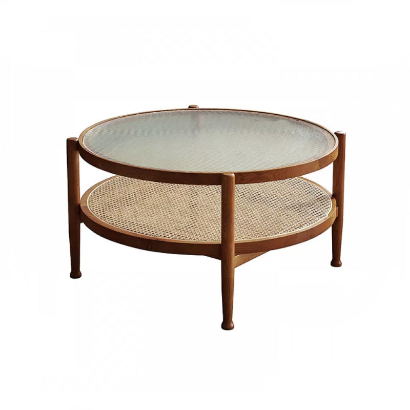 Tropical Coffee Cocktail Table Storage Solid Wood Coffee Table 35"L x 35"W x 17.7"H Walnut Clearhalo 'Coffee & Accent Tables' 'Coffee Tables' 'coffee_tables' 'furn' 'furn_coffee_tables' 'Furniture' 'Living Room Furniture' 6505640