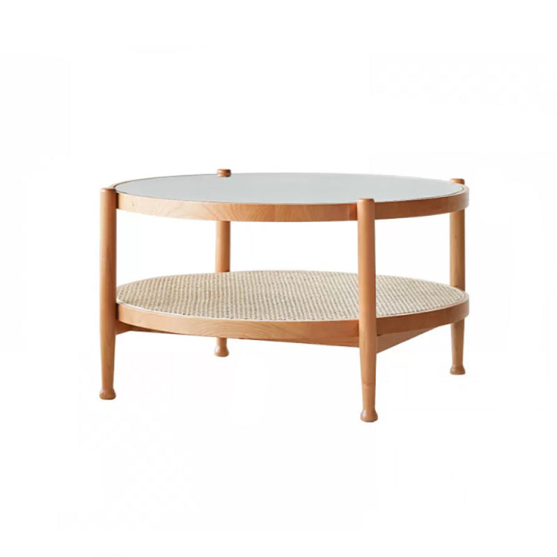 Tropical Coffee Cocktail Table Storage Solid Wood Coffee Table 35"L x 35"W x 17.7"H Cherry Wood Clearhalo 'Coffee & Accent Tables' 'Coffee Tables' 'coffee_tables' 'furn' 'furn_coffee_tables' 'Furniture' 'Living Room Furniture' 6505641