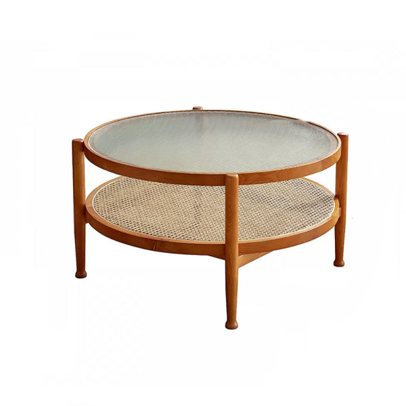Tropical Coffee Cocktail Table Storage Solid Wood Coffee Table 35"L x 35"W x 17.7"H Cherry Clearhalo 'Coffee & Accent Tables' 'Coffee Tables' 'coffee_tables' 'furn' 'furn_coffee_tables' 'Furniture' 'Living Room Furniture' 6505642