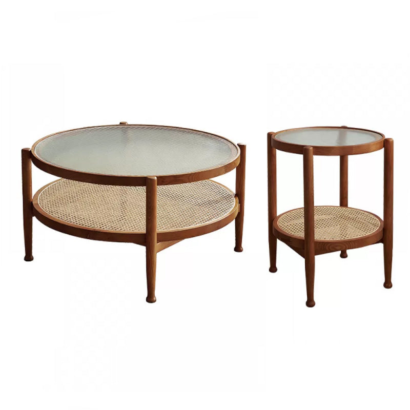 Tropical Coffee Cocktail Table Storage Solid Wood Coffee Table 35"L x 35"W x 17.7"H + 19.7"L x 19.7"W x 23.5"H Walnut Clearhalo 'Coffee & Accent Tables' 'Coffee Tables' 'coffee_tables' 'furn' 'furn_coffee_tables' 'Furniture' 'Living Room Furniture' 6505645