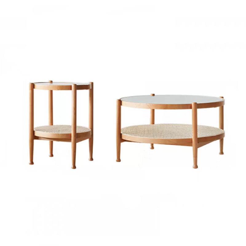 Tropical Coffee Cocktail Table Storage Solid Wood Coffee Table 35"L x 35"W x 17.7"H + 19.7"L x 19.7"W x 23.5"H Cherry Wood Clearhalo 'Coffee & Accent Tables' 'Coffee Tables' 'coffee_tables' 'furn' 'furn_coffee_tables' 'Furniture' 'Living Room Furniture' 6505646