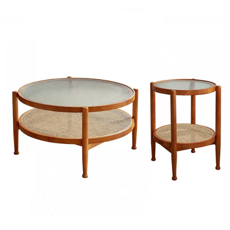 Tropical Coffee Cocktail Table Storage Solid Wood Coffee Table 35"L x 35"W x 17.7"H + 19.7"L x 19.7"W x 23.5"H Cherry Clearhalo 'Coffee & Accent Tables' 'Coffee Tables' 'coffee_tables' 'furn' 'furn_coffee_tables' 'Furniture' 'Living Room Furniture' 6505647