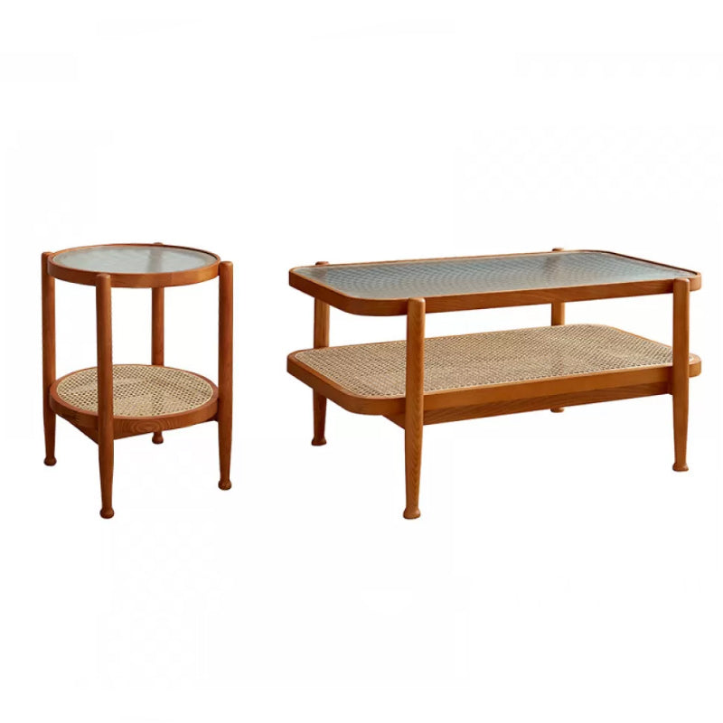 Tropical Coffee Cocktail Table Storage Solid Wood Coffee Table 35"L x 22"W x 18"H + 20"L x 20"W x 24"H Cherry Clearhalo 'Coffee & Accent Tables' 'Coffee Tables' 'coffee_tables' 'furn' 'furn_coffee_tables' 'Furniture' 'Living Room Furniture' 6505648