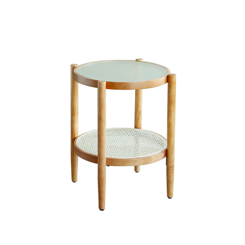 Tropical Round Cocktail Table Storage Solid Wood Coffee Cocktail Table 18"L x 18"W x 24"H Glass Clearhalo 'Coffee & Accent Tables' 'Coffee Tables' 'coffee_tables' 'furn' 'furn_coffee_tables' 'Furniture' 'Living Room Furniture' 6505659