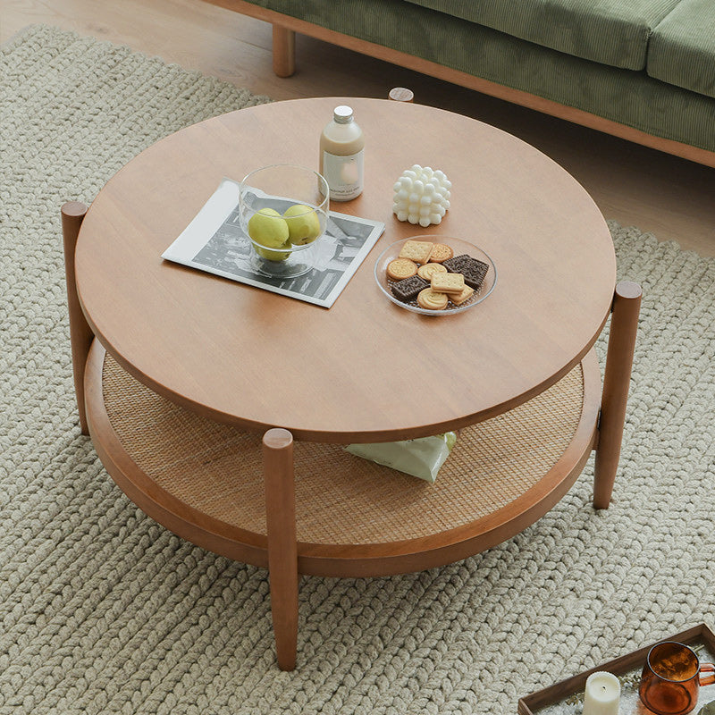 Tropical Round Cocktail Table Storage Solid Wood Coffee Cocktail Table 31.5"L x 31.5"W x 17.7"H Wood Clearhalo 'Coffee & Accent Tables' 'Coffee Tables' 'coffee_tables' 'furn' 'furn_coffee_tables' 'Furniture' 'Living Room Furniture' 6505662