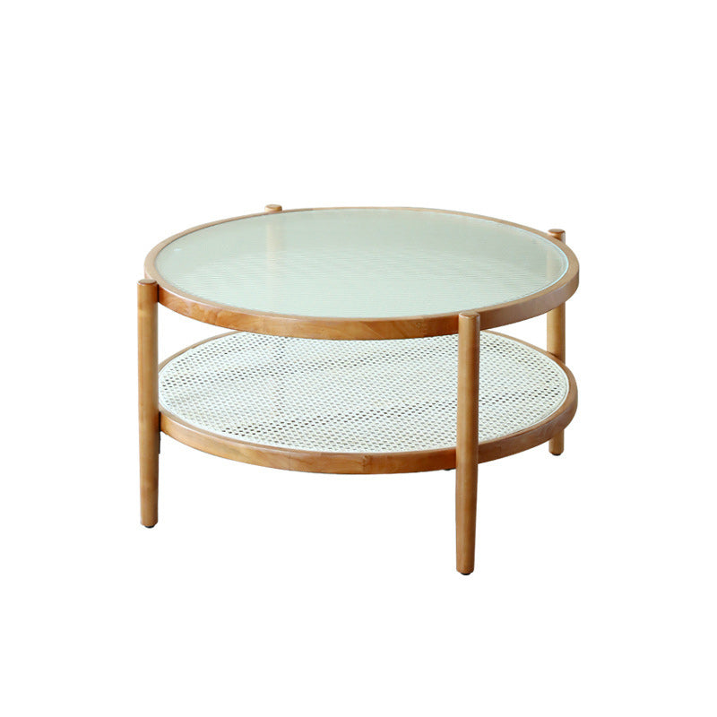 Tropical Round Cocktail Table Storage Solid Wood Coffee Cocktail Table Clearhalo 'Coffee & Accent Tables' 'Coffee Tables' 'coffee_tables' 'furn' 'furn_coffee_tables' 'Furniture' 'Living Room Furniture' 6505663