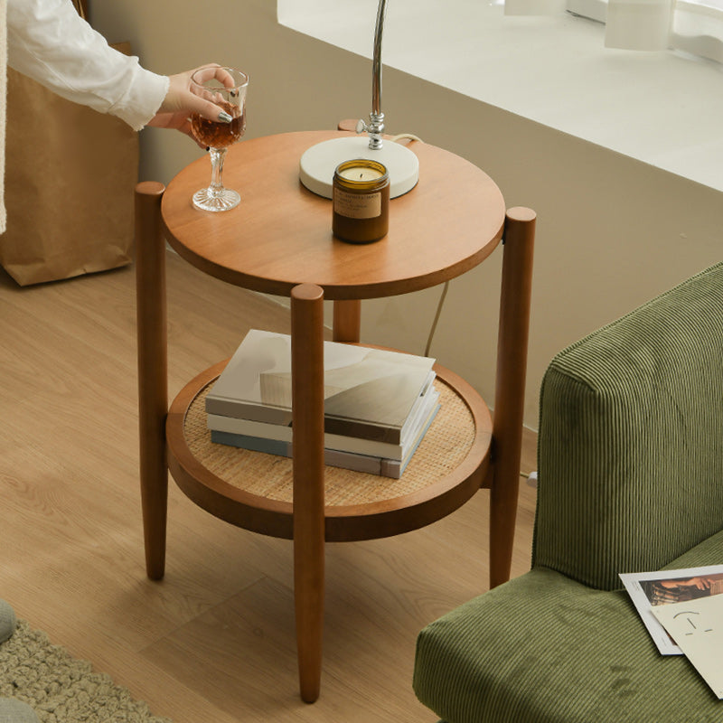 Tropical Round Cocktail Table Storage Solid Wood Coffee Cocktail Table 18"L x 18"W x 24"H Wood Clearhalo 'Coffee & Accent Tables' 'Coffee Tables' 'coffee_tables' 'furn' 'furn_coffee_tables' 'Furniture' 'Living Room Furniture' 6505670
