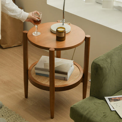 Tropical Round Cocktail Table Storage Solid Wood Coffee Cocktail Table 18"L x 18"W x 24"H Wood Clearhalo 'Coffee & Accent Tables' 'Coffee Tables' 'coffee_tables' 'furn' 'furn_coffee_tables' 'Furniture' 'Living Room Furniture' 6505670