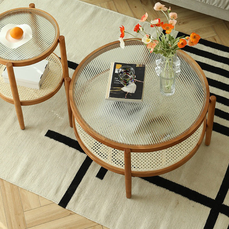 Tropical Round Cocktail Table Storage Solid Wood Coffee Cocktail Table Clearhalo 'Coffee & Accent Tables' 'Coffee Tables' 'coffee_tables' 'furn' 'furn_coffee_tables' 'Furniture' 'Living Room Furniture' 6505672