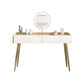 Glam 2-drawer Slate Top Dressing Table 32.67" H Vanity Stool in White Clearhalo 'Bedroom Furniture' 'furn' 'furn_makeup_vanities' 'Furniture' 'Makeup Vanities' 'makeup_vanities' 6505748