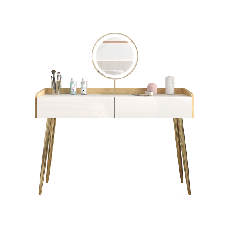 Glam 2-drawer Slate Top Dressing Table 32.67" H Vanity Stool in White Clearhalo 'Bedroom Furniture' 'furn' 'furn_makeup_vanities' 'Furniture' 'Makeup Vanities' 'makeup_vanities' 6505748