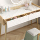 Glam 2-drawer Slate Top Dressing Table 32.67" H Vanity Stool in White Clearhalo 'Bedroom Furniture' 'furn' 'furn_makeup_vanities' 'Furniture' 'Makeup Vanities' 'makeup_vanities' 6505749