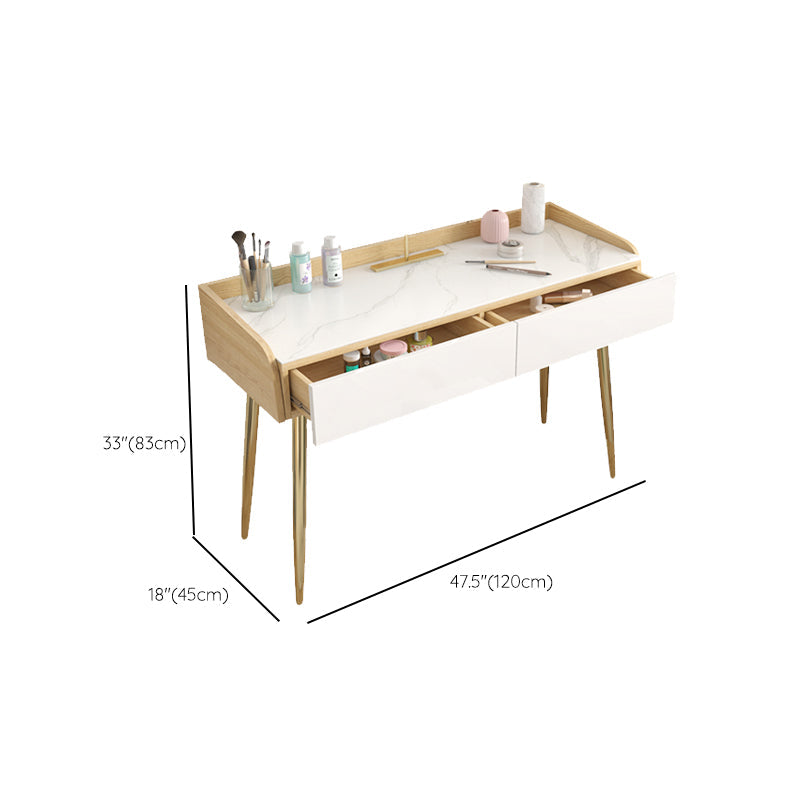 Glam 2-drawer Slate Top Dressing Table 32.67" H Vanity Stool in White Clearhalo 'Bedroom Furniture' 'furn' 'furn_makeup_vanities' 'Furniture' 'Makeup Vanities' 'makeup_vanities' 6505762