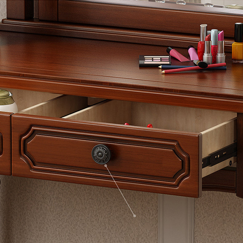 Traditional 2-Drawer Wood Dressing Table with Mirror Makeup Vanity Stool Clearhalo 'Bedroom Furniture' 'furn' 'furn_makeup_vanities' 'Furniture' 'Makeup Vanities' 'makeup_vanities' 6505808
