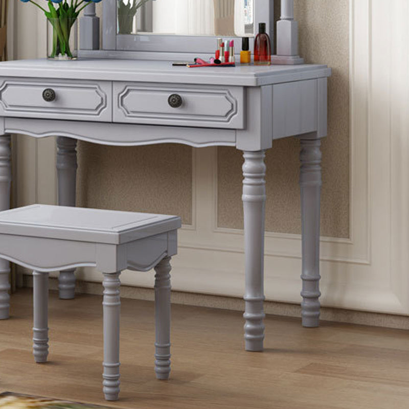 Traditional 2-Drawer Wood Dressing Table with Mirror Makeup Vanity Stool Clearhalo 'Bedroom Furniture' 'furn' 'furn_makeup_vanities' 'Furniture' 'Makeup Vanities' 'makeup_vanities' 6505810